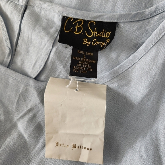 Corey B 100% linen sleeveless blouse women's size large light blue - Picture 8 of 8